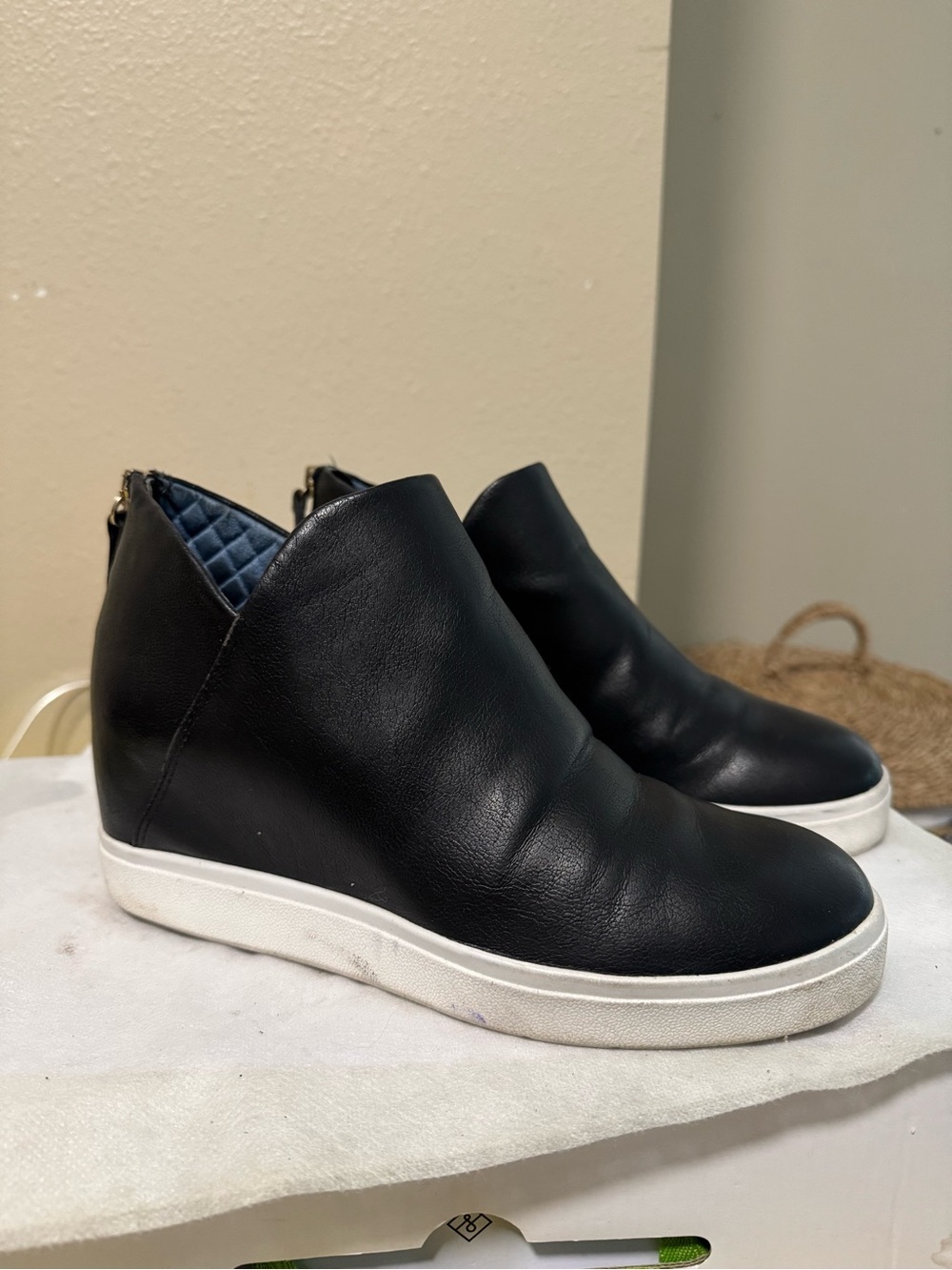 Dr. Scholl's Black Leather Wedge Sneakers with White Sole